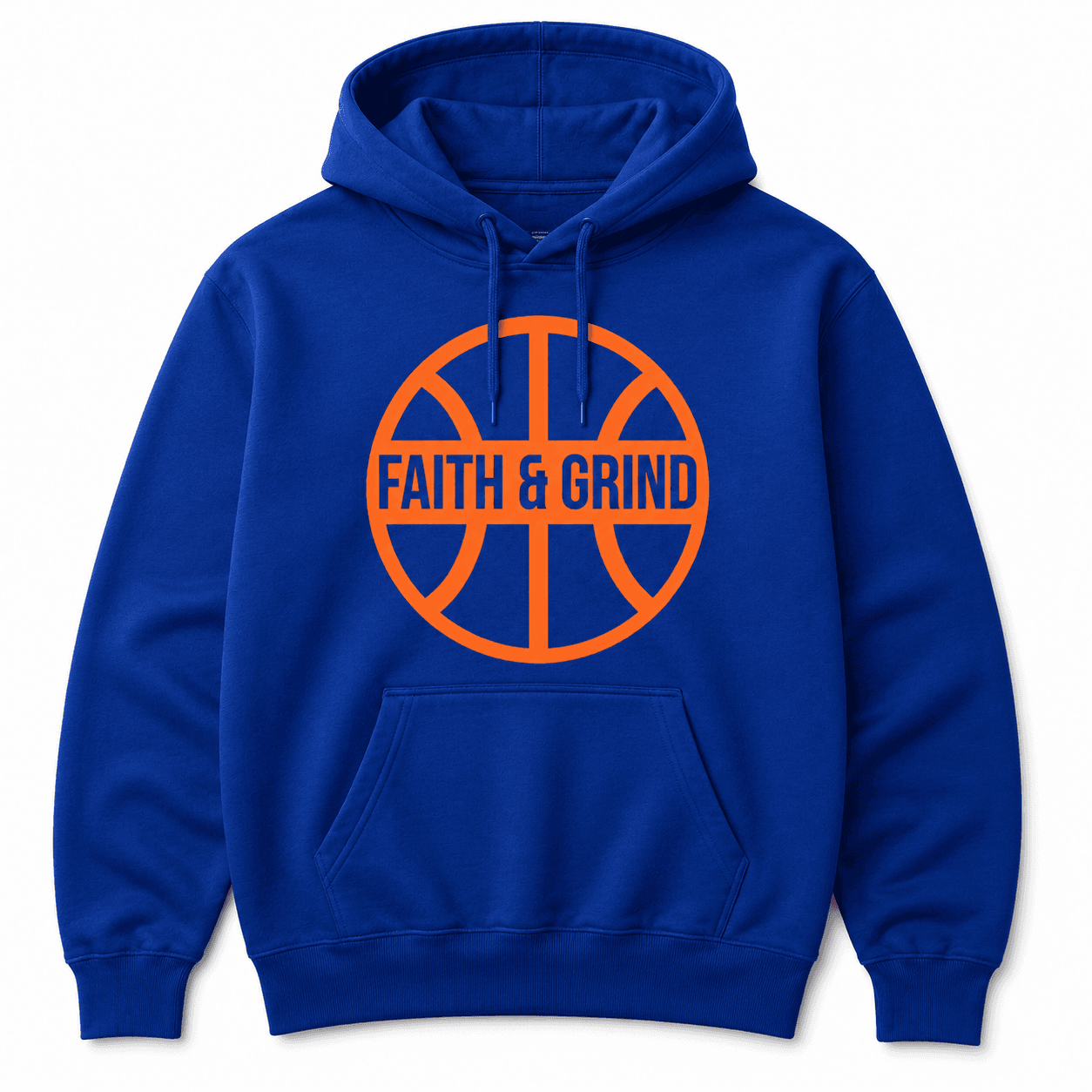 Royal blue Faith and Grind NYC Edition hoodie with orange basketball logo
